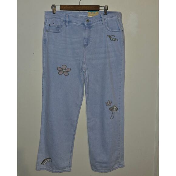 Girls High Rise Wide Leg Embroidered Jeans Size 18.5 Plus NWT - Picture 1 of 10